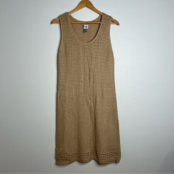 Chico's Sleeveless Knit Midi Dress Tan Cotton Crochet Boho Scoop Neck Size 1(M) - Picture 11 of 13